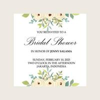 bridal shower invitations, white rose flower decorations, wedding invitations, greeting cards vector