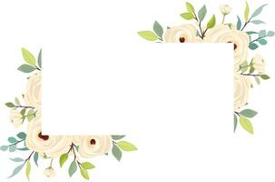 Boda marco con flor ramo. blanco rosas, verde hojas. floral póster, invitación y saludo tarjeta. vector