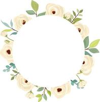 wedding frame with flower bouquet. White roses, green leaves. Floral poster, invite and greeting card. vector