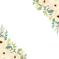 border with a bouquet of flowers. White roses, green leaves. Floral poster, invite and greeting card. vector