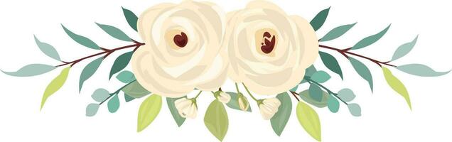 flower bouquet sets. White roses, green leaves. Wedding concept. Floral poster, invite and greeting card. vector