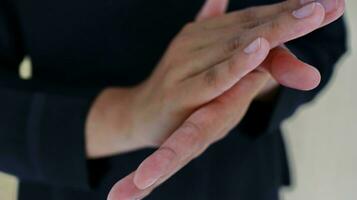 Hand of lady that applying alcohol spray or anti-bacteria spray to prevent the spread of germ photo