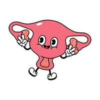 Jumping Uterus character. Vector hand drawn traditional cartoon vintage, retro, kawaii character illustration icon. Isolated on white background. Uterus jump character concept