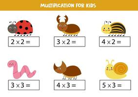 Cute cartoon insects. Multiplication for children. vector