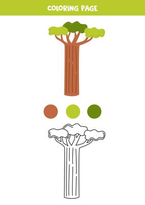 Color cartoon baobab tree. Worksheet for kids.