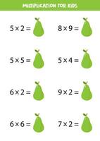 Cute cartoon green pears. Multiplication for children. vector
