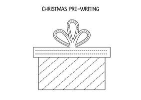 Black and white worksheet for kids. Handwriting practice with Christmas present box. vector