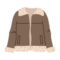 Isolated brown female sheepskin coat with beige collar in flat style on white background. Warm clothes vector