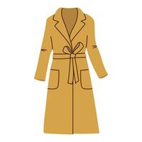 Isolated brown female classic coat with waist in flat style on white background. Warm clothes vector