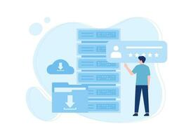 a man looking at a cloud computing diagram concept flat illustration vector