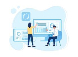 Two business people presenting business growth data research concept flat illustration vector