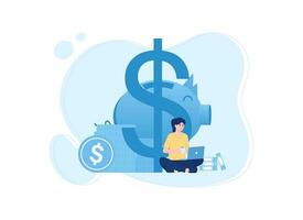 a person sitting on a laptop with a dollar sign concept flat illustration vector