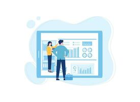 illustration of a man and woman looking at a computer screen concept flat illustration vector