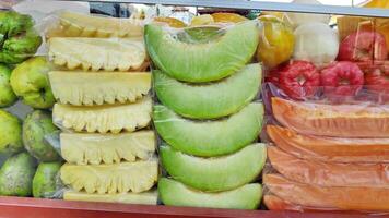 Fruit rujak cart by street vendors. Rujak fruit or traditional fruit salad from Indonesia photo