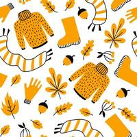 Autumn Fall doodle seamless pattern vector