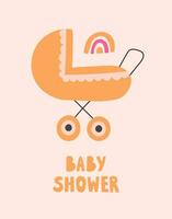 Baby Shower card with stroller and rainbow vector