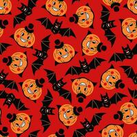 Funny Halloween Seamless Pattern with bat and Dracula Pumpkin vector