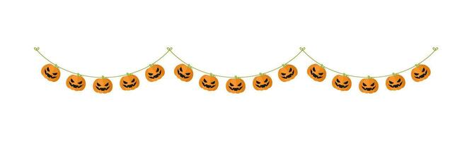 Cute Jack O Lantern Evil Pumpkin Garland for Halloween. Simple banner hanging party classy decor vector element.