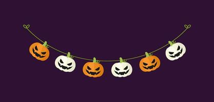 Cute Jack O Lantern Evil Pumpkin Garland for Halloween. Simple banner hanging party classy decor vector element.