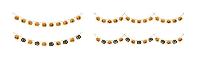 Cute Jack O Lantern Evil Pumpkin Garland Set for Halloween. Simple banner hanging party classy decor vector element.