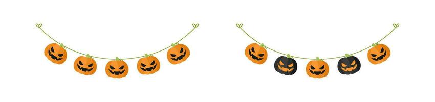 Cute Jack O Lantern Evil Pumpkin Garland Set for Halloween. Simple banner hanging party classy decor vector element.