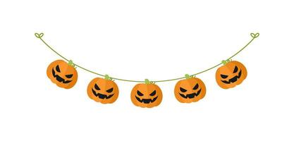 Cute Jack O Lantern Evil Pumpkin Garland for Halloween. Simple banner hanging party classy decor vector element.