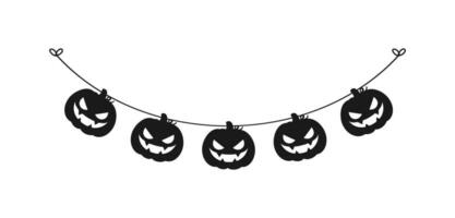 Cute Jack O Lantern Evil Pumpkin Garland Silhouette for Halloween. Simple banner hanging party classy decor vector element.