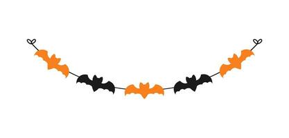 Cute Halloween Bats Garland Silhouette. Simple hanging party banner classy decor vector element.