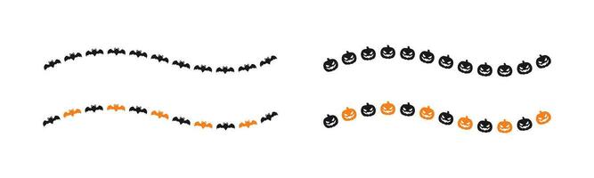 Separator Border illustration line set of cute jack o lanterns, bats, trick or treat icon pattern for Halloween day vector