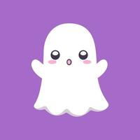 Cute funny ghost cartoon vector illustration. Childish spooky boo halloween characters for kids.