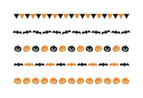 Separator Border illustration line set of cute jack o lanterns, bats, flag bunting, trick or treat icon pattern for Halloween day vector