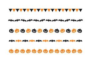 Separator Border illustration line set of cute jack o lanterns, bats, flag bunting, trick or treat icon pattern for Halloween day vector