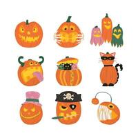 Set of Halloween pumpkins, autumn holiday. A pumpkin with a carved smile. vector