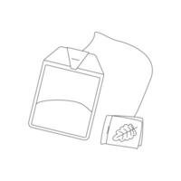 Tea in a bag. Hello autumn. Autumn season element, icon. Line art. vector