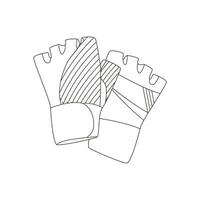 Gloves. Various Sport equipment. Fitness inventory, gym accessories. Workout stuff bundle. Line art. vector