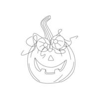 Halloween pumpkins, autumn holiday. Crazy pumpkin with a carved smile. Line art. vector