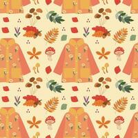 Pattern with raincoat, mushroom, leaves. Hello autumn. Elements on the autumn theme. vector