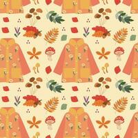 Pattern with raincoat, mushroom, leaves. Hello autumn. Elements on the autumn theme. vector