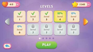 Levels. GUI Kit casual assets for a game mobile, a set of user interface elements for the game interface. vector