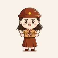 indonesian scout girl feeling proud cute kawaii chibi character illustration vector