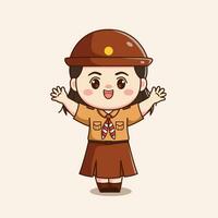 indonesian scout girl hands up cute kawaii chibi character illustration vector