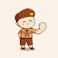 indonesian scout boy feeling proud cute kawaii chibi character illustration vector