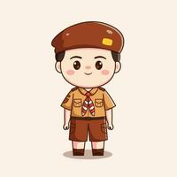 indonesian scout boy cute kawaii chibi character illustration vector