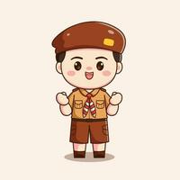 indonesian scout boy feeling proud cute kawaii chibi character illustration vector