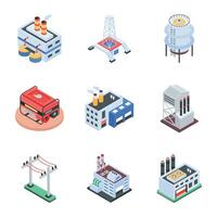 Collection of Manufacturing Units Isometric Icons vector