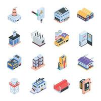 Bundle of Industrial Units Isometric Icons vector