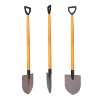 3D Rendering Round Mouth Shovel With Wooden Handle Different Angle View png