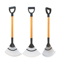 3D Rendering Rake With Wooden Handle Different Angle View png