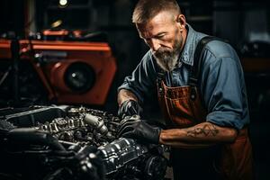 Mechanic working on a car engine photo