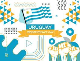 Uruguay mapa y elevado puños nacional día o independencia día diseño para Uruguay celebracion. moderno retro diseño con resumen iconos vector ilustración.